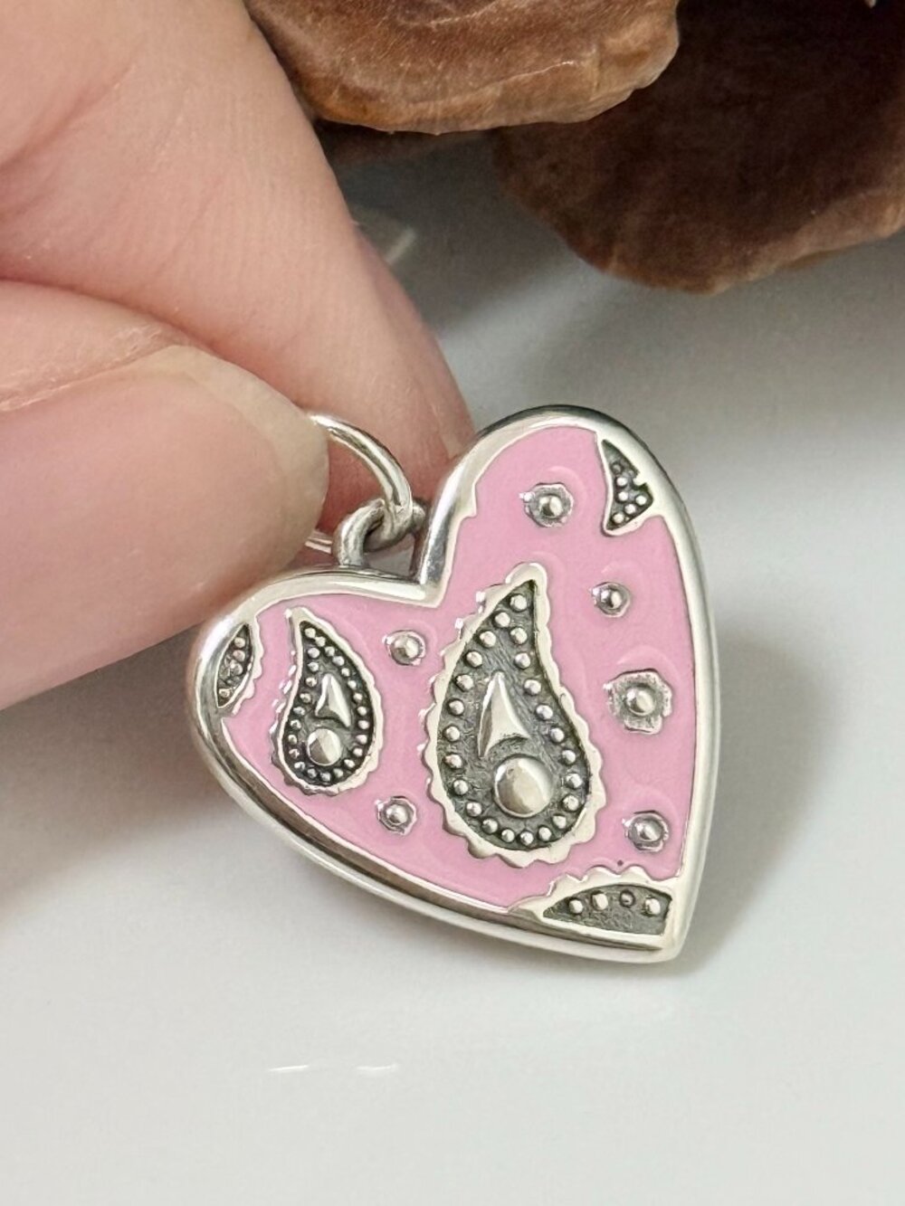 Enamel Western Bandana Heart Charm Pink